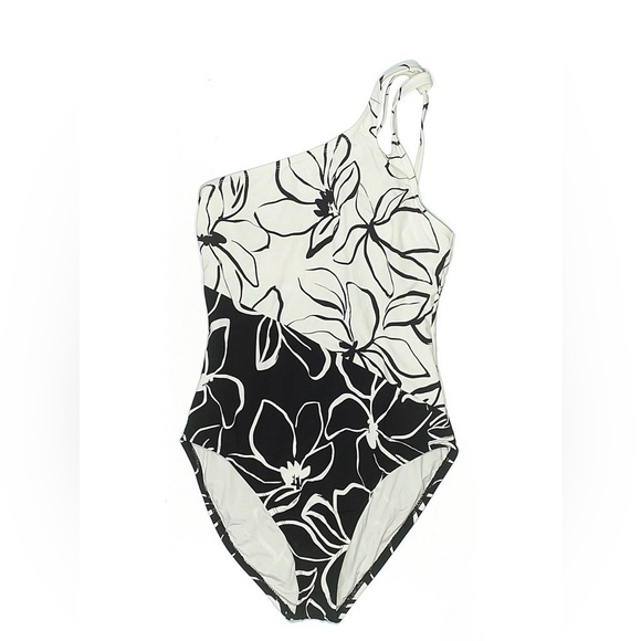 La Blanca Moonlit Silhouette one-shoulder keyhole swimsuit Black & White Size 10 - Picture 2 of 5